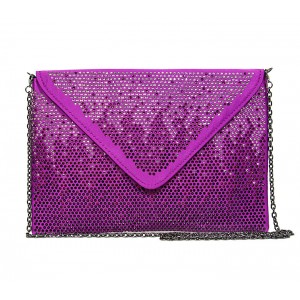 Evening Bag - 12 PCS - Satin Envelop Clutch w/ Graident Colored Rhinestones - Purple -BG-EBP2043PL